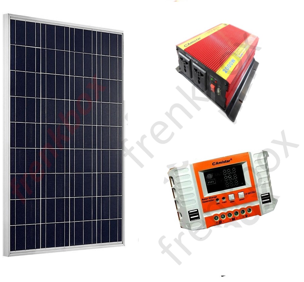 Kit energia solare 1kw pannello fotovoltaico 100W regolatore carica 20A + inverter 2000W Kit energia solare 1kw pannello fotovoltaico 100W regolatore carica 20A + inverter 2000W